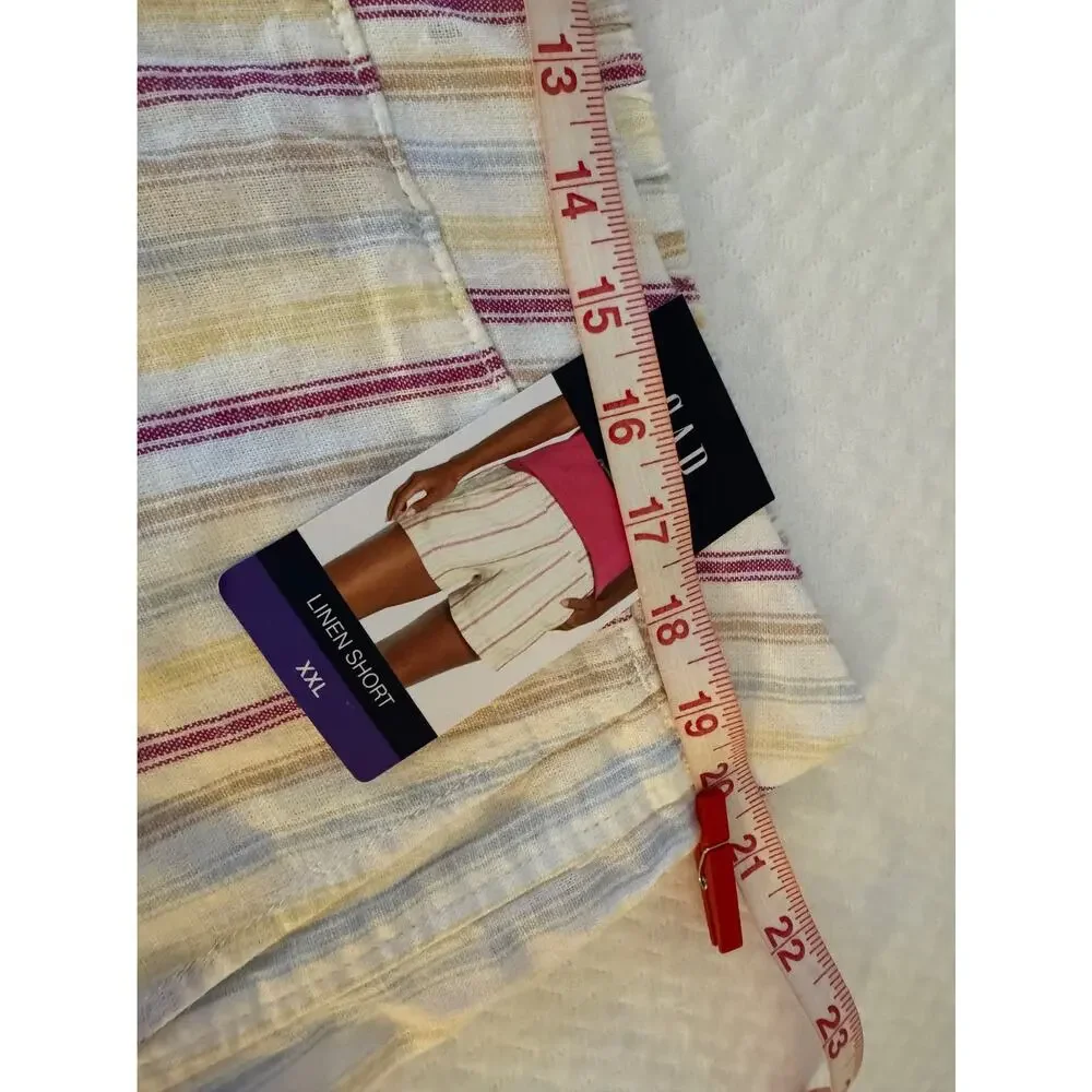 GAP Women Shorts XXL Linen Striped Cream Pink Casual Summer - Picture 7 of 8